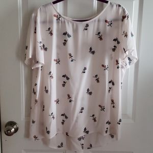 LOFT Ivory Floral Short Sleeve Blouse Size XL